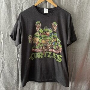 Teenager mutant ninja turtles Unisex Grey Large Pizza T-shirt Nickelodeon